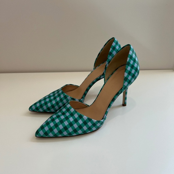Gingham J.Crew Heels in Green and White - Picture 1 of 6